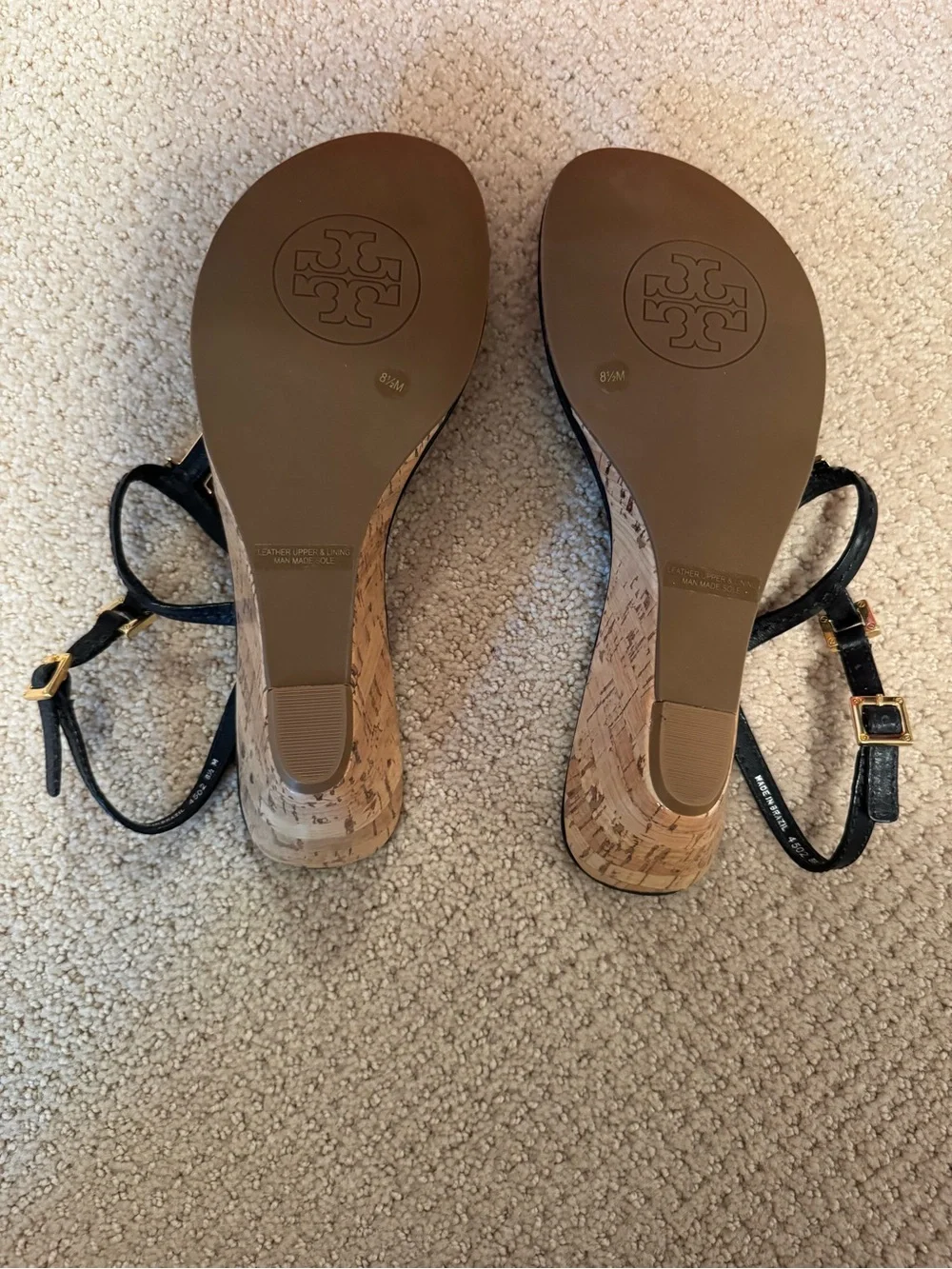 Tory Burch Black Sandals with Cork Platform and Gold Hardware Size 8.5
